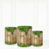 Lofaris Wood Green Leaves Pillar Wrap Printed Fabric Plinth Cover